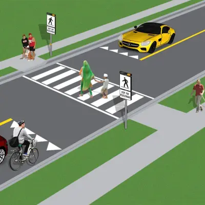 Image shows a graphic depiction of type C Pedestrian Crossover showing people walking across the pedestrian crossover safety. 
