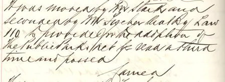 Open minute book showing handwritten meeting notes and dated entries in cursive ink on aged paper, likely from Waterloo Park board meetings.