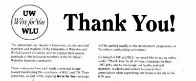 Image of newspaper ad thanking contributors to university campaign