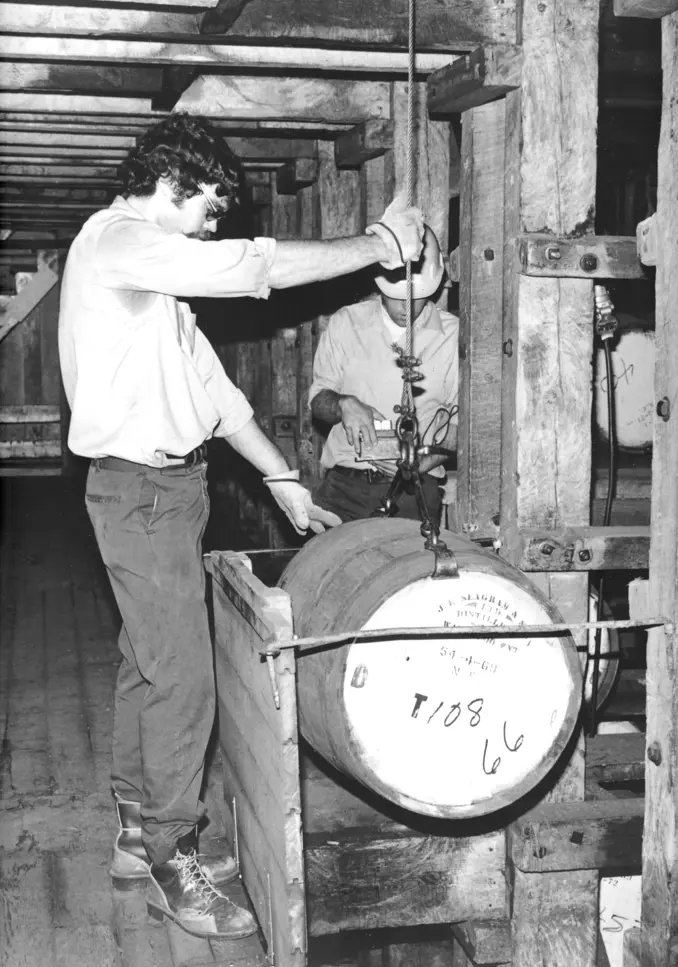 Image of barrel being lowered