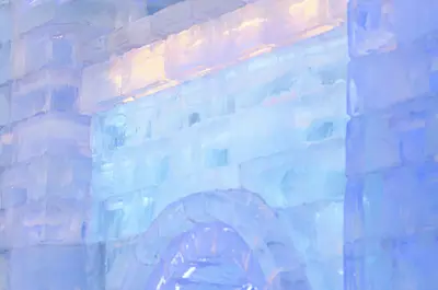 Ice sculpture display of a castle.