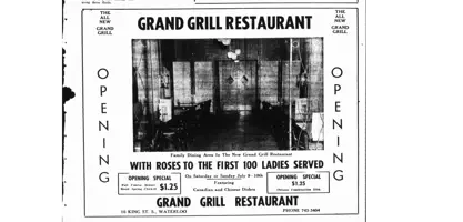Image of Grand Grill newspaper advertisement.
