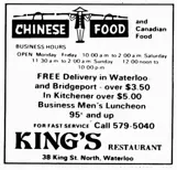 Image of King’s Restaurant newspaper advertisement