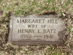 Colour photo of a flat headstone for Margaret Hill