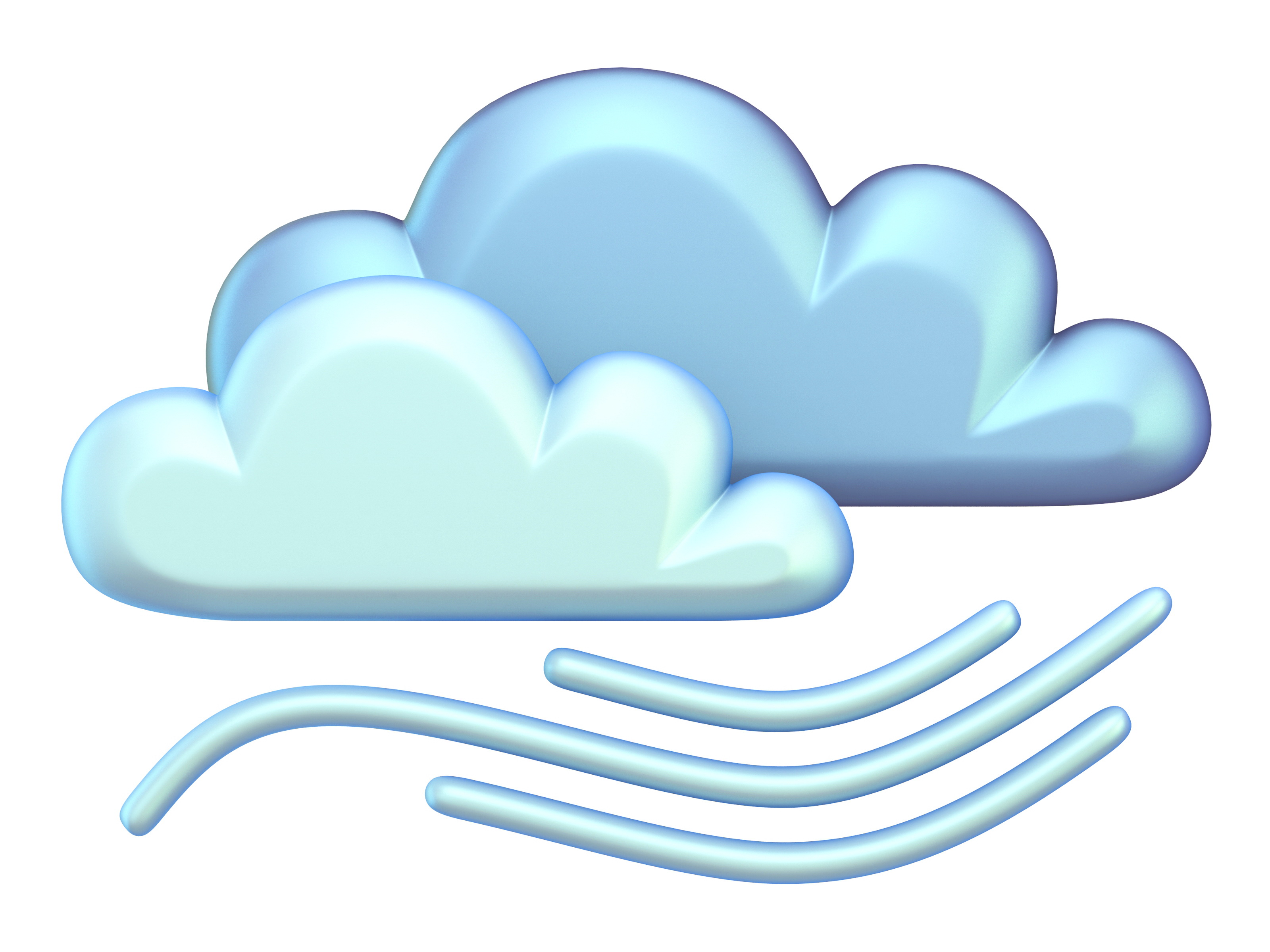 Illustration of two blue clouds with three wavy lines beneath them, representing windy weather.