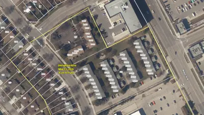 Map showing the water disruption area and affected properties