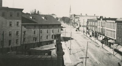 Image shows a mill in a black and white photo