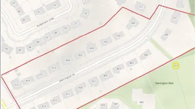 Map showing the water disruption area and affected properties