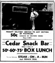Cedar Snack Bar Ad Waterloo Chronicle Sept 30 1949