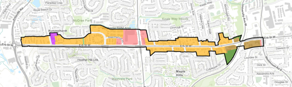 A map showing the Erb Street Corridor for the CPP bylaw