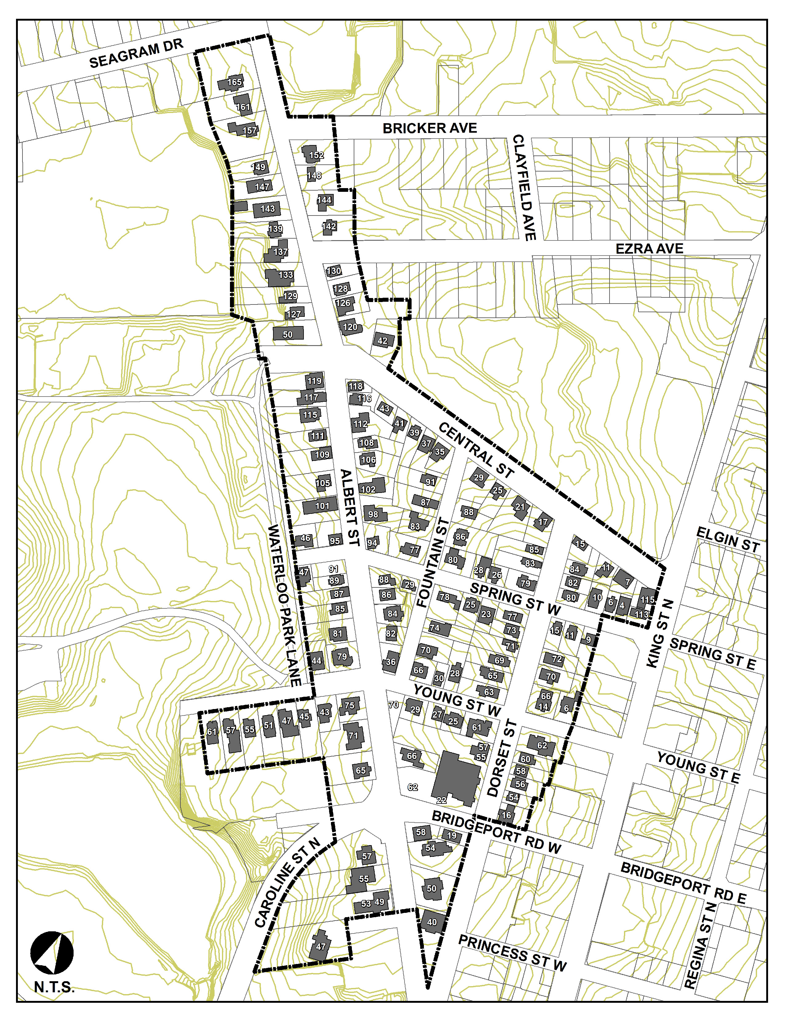 A map of the McGregor-Albert heritage district area that contains over 100 heritage properties.
