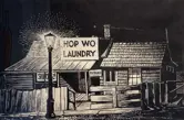 Block print of Hop Wo Laundry by Woldemar Neufeld