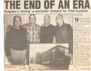 Newspaper clipping on Seagram’s closing