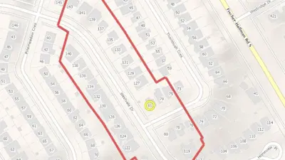 Map showing the water disruption area and affected properties