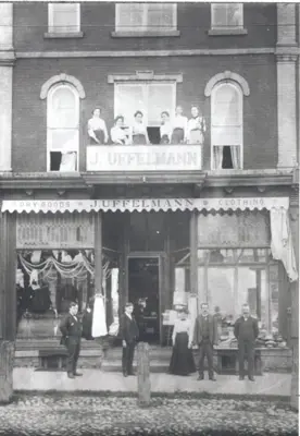 black and white photo of Uffelman storefront on King Street