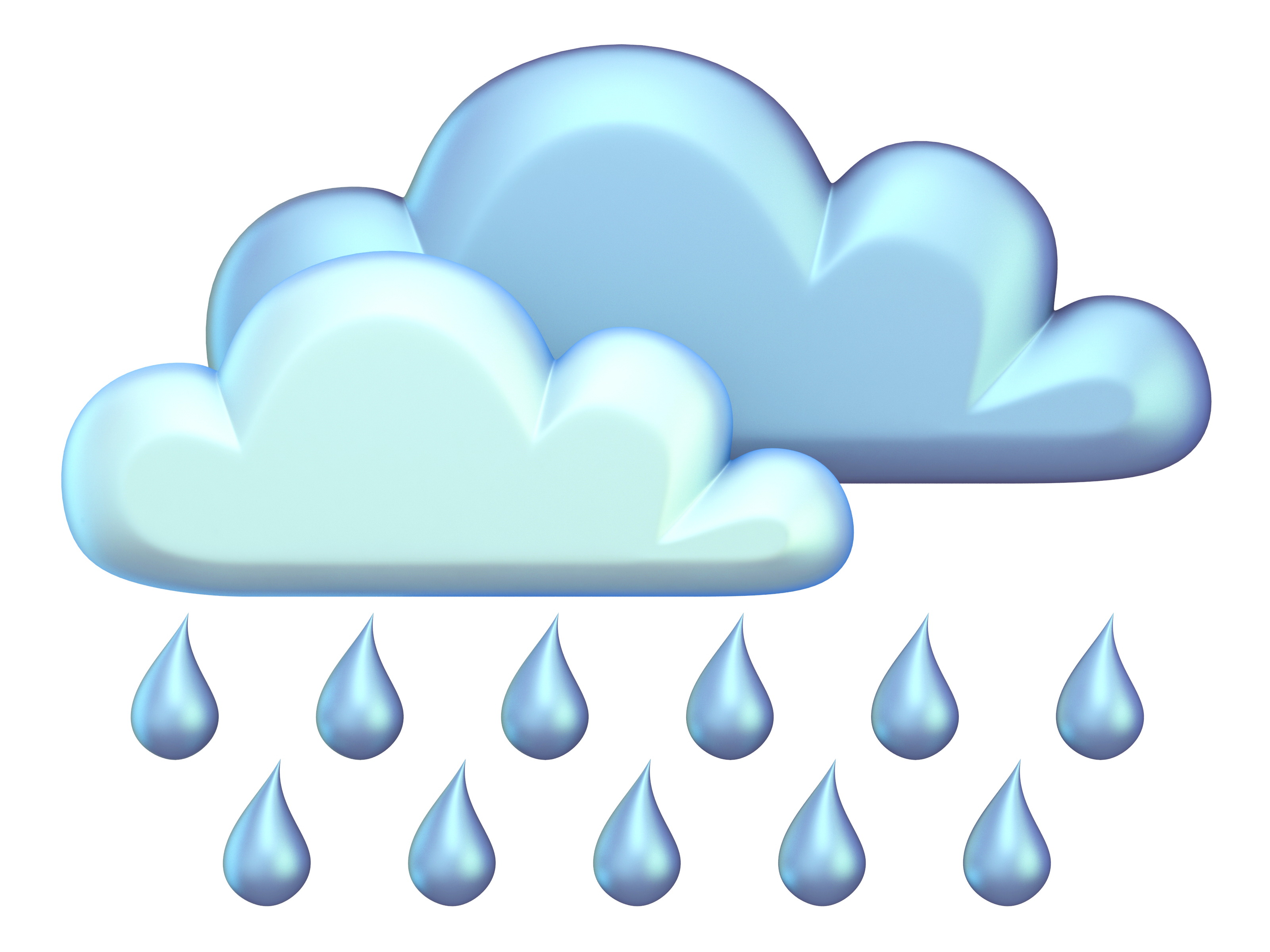 Illustration of two blue clouds with rain droplets falling beneath them.