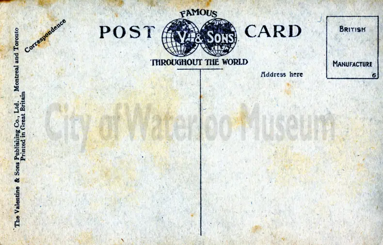 Back of postcard showing a space for writing a message