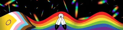 Two-Spirit Intersex Inclusive Progress Pride flag with colourful lights on a black background.