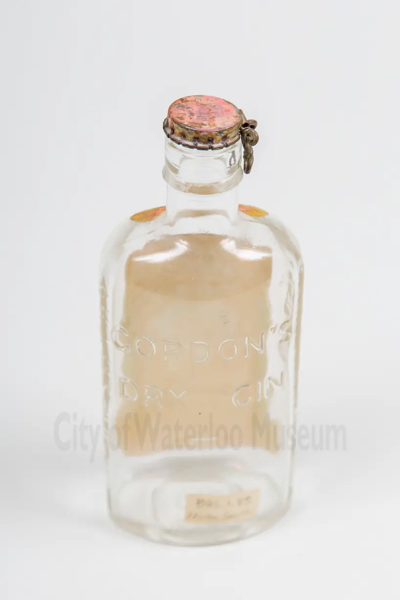 Back of bottle with the words "Gordon's Dry Gin" moulded into the glass