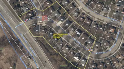 Map showing the water disruption area and affected properties