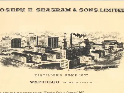 Image of black and white illustration of distillery plant