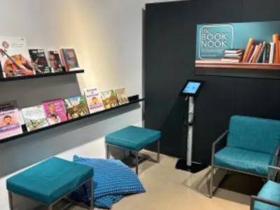 Book nook with pillows and blankets for reading
