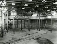 Black and white image of building construction at the Seagram Museum