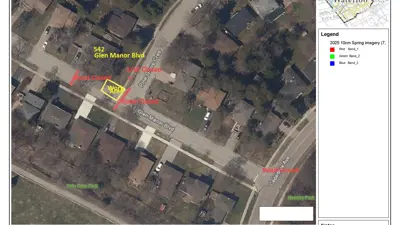 Map showing road and sidewalk closure in the water disruption area